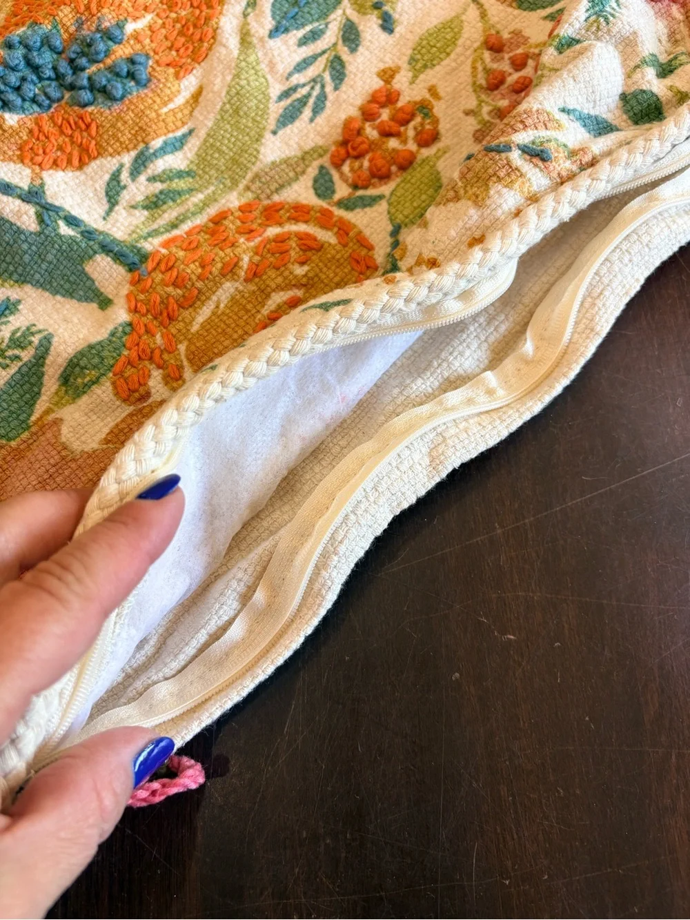 Envogue Cream Tapestry  Floral Embroidery Pillow Cover